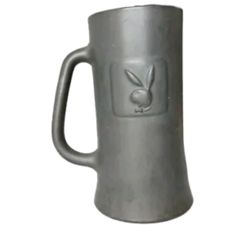 Vintage Playboy Club Beer Mug Embossed Black Frosted Glass Bunny Logo St…